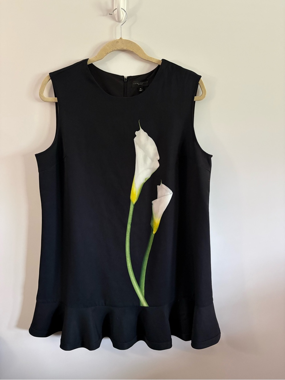 Victoria Beckham Black Floral-Print Ruffle-Hem Mini Dress Size 2X - Picture 2 of 5